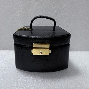 Wolf Designs Black Leather Jewelry Box with Key